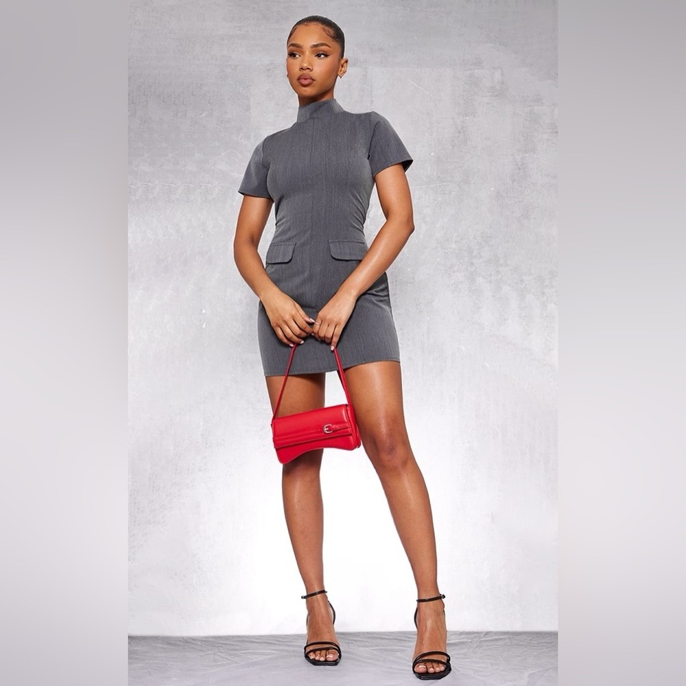 NWT Charcoal Woven High Neck Picket Bodycon Dress